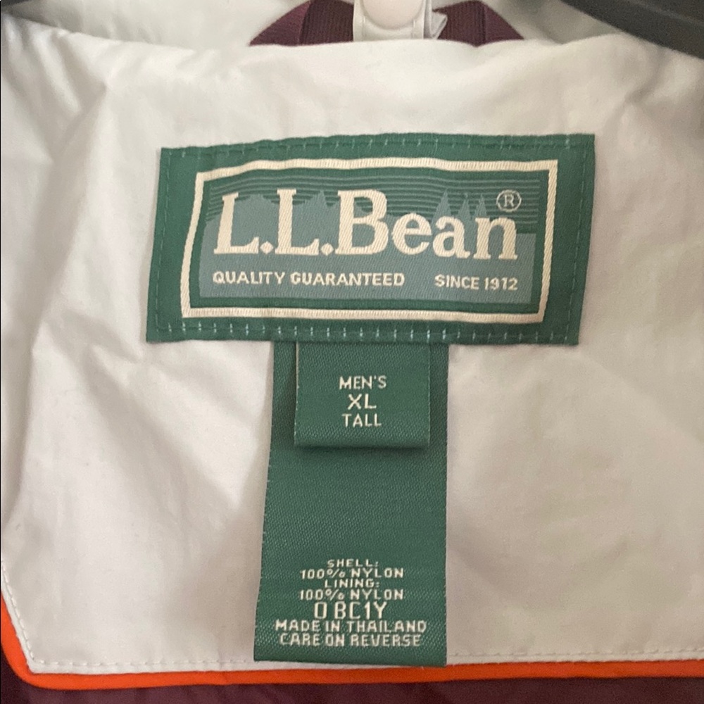 L.L. Bean White and Orange Raincoat with Stand-Up Collar - Picture 2 of 3